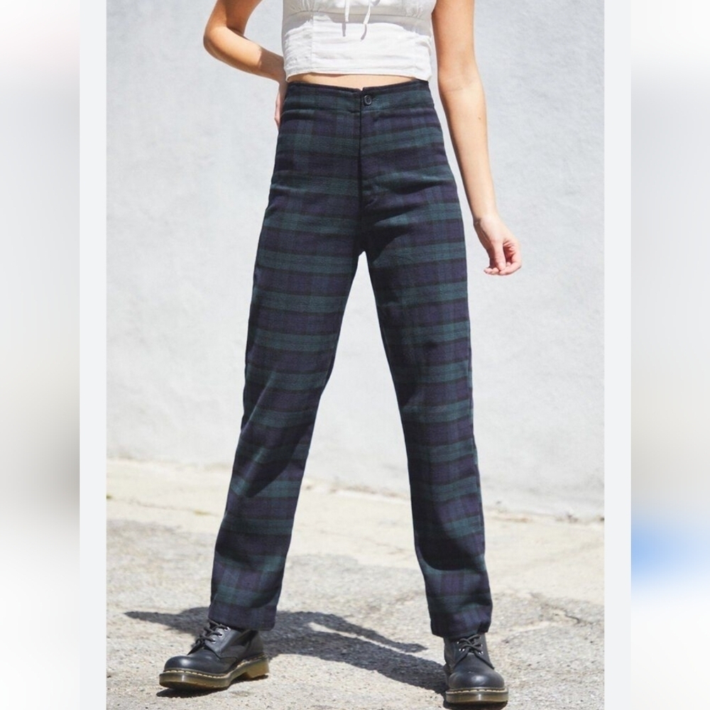John Galt For Brandy Melville Womens Plaid Pants One Size Green Navy Academia